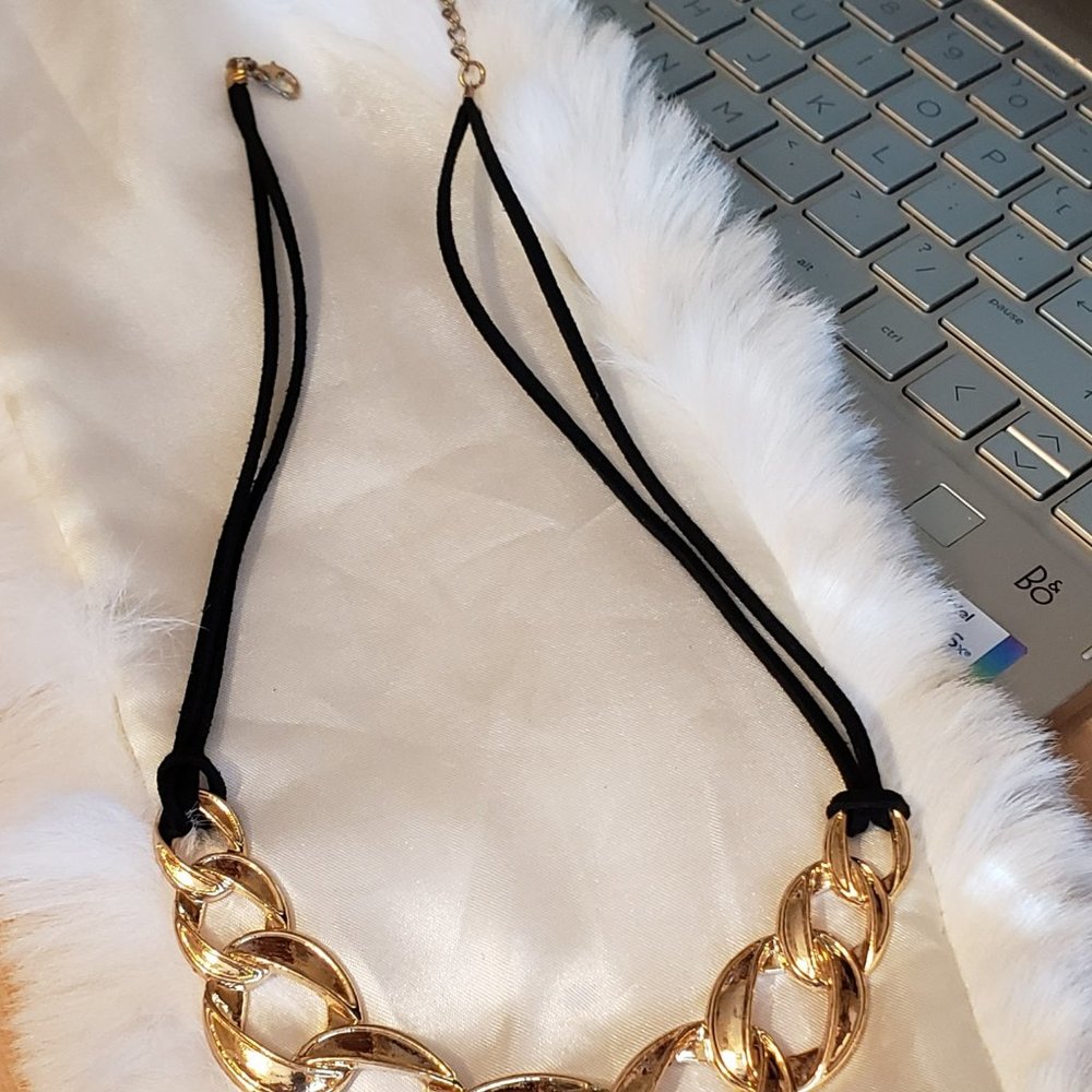Women's Goldtone necklace w/black cord - Picture 3 of 5